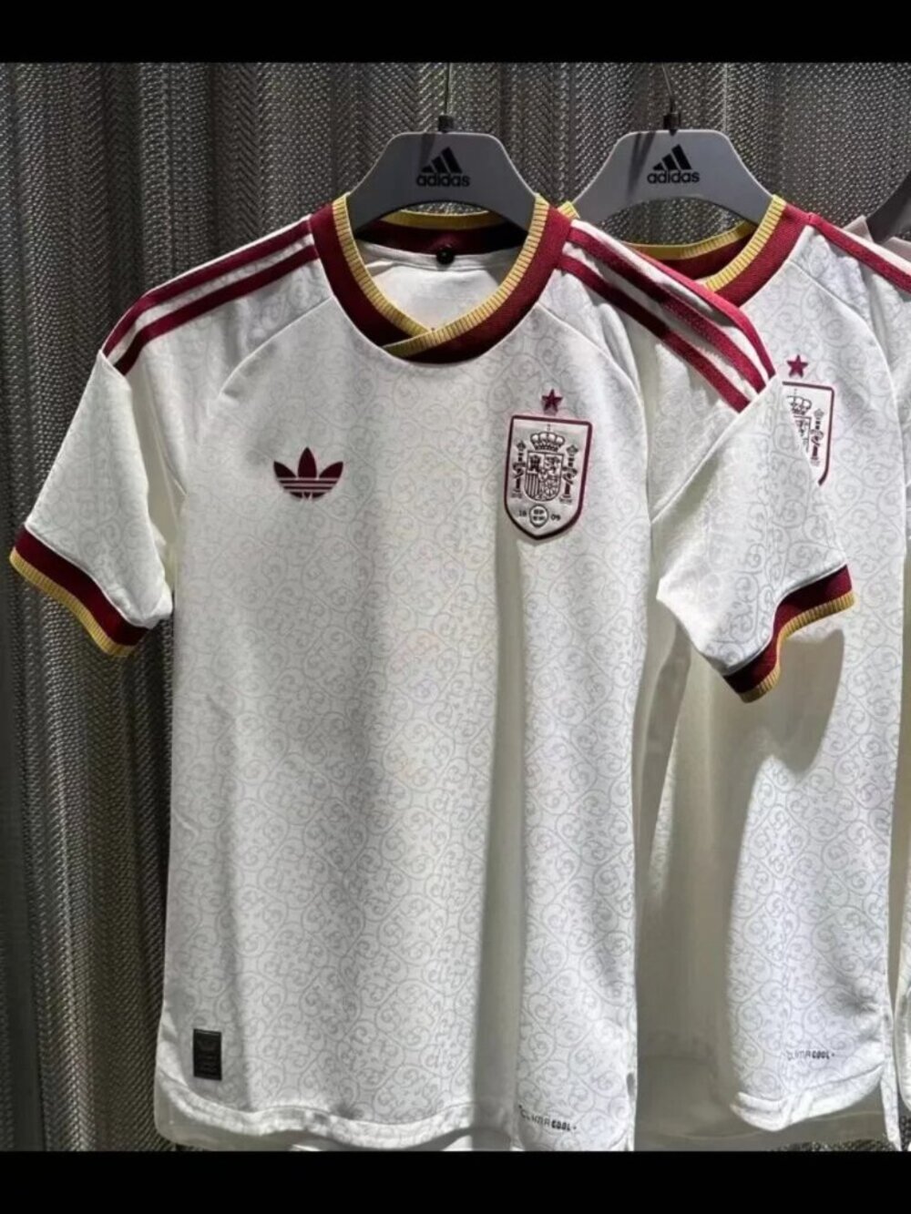 adidas White and Maroon Spain Football Jersey